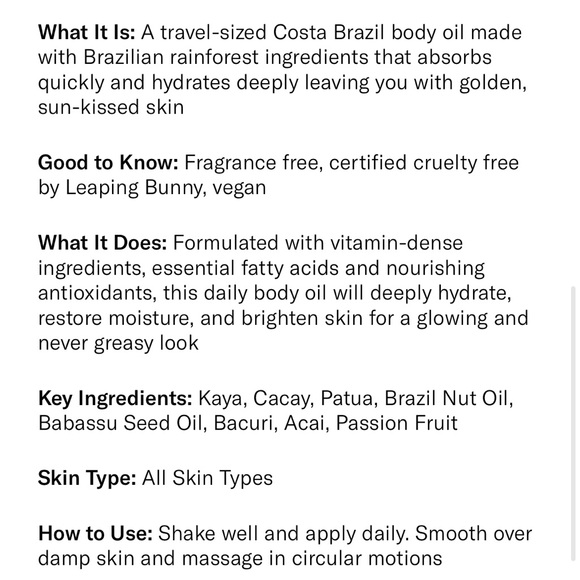 COSTA BRAZIL SOL
Sunlight Body Oil - Picture 4 of 5